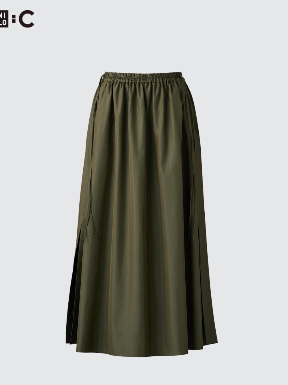 Uniqlo Side Ties Gather Midi Maxi Skirt Army Olive Green NWT Medium *htf* - Picture 2 of 4